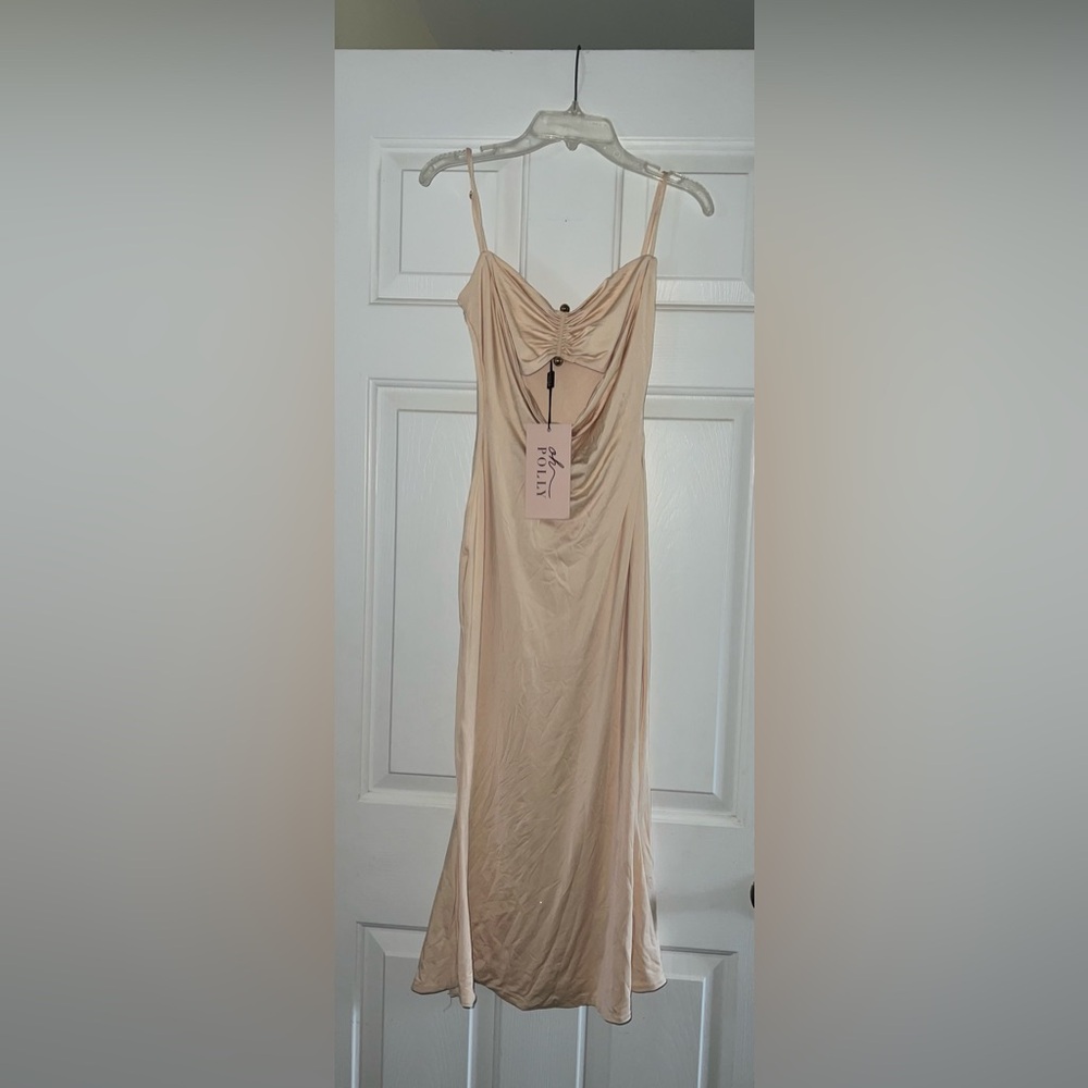 Oh Polly Julane Slinky Jersey Ruched Cut-Out Midaxi Dress in Buttercream Size 4 - Picture 9 of 15